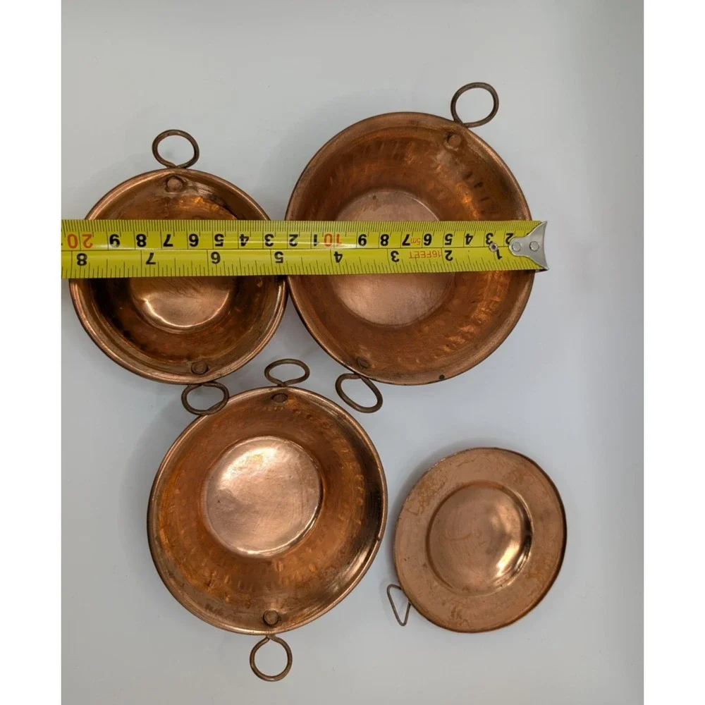 Vintage Mini Small Copper Pans Set 3 Mexican Style Cazo Pans Hammered 5 inch